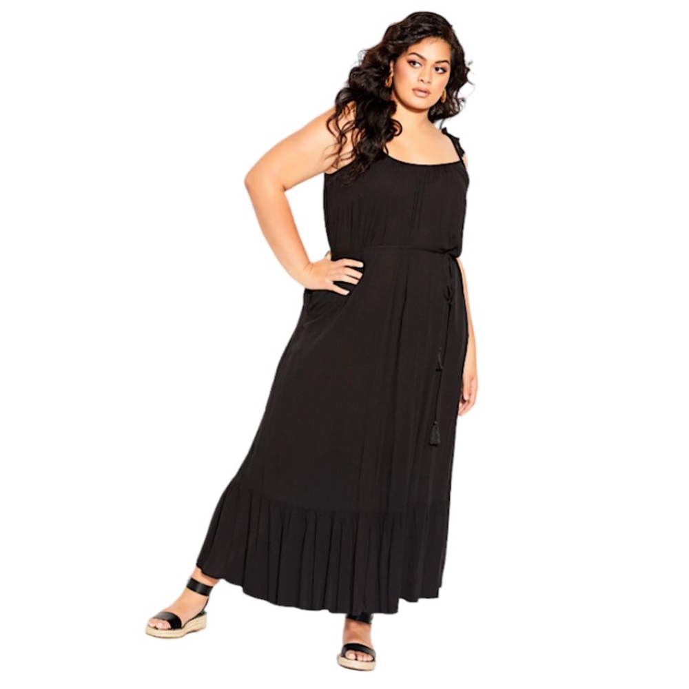 City Chic Tropical Escape Maxi Dress in Black SZ 16 NWT